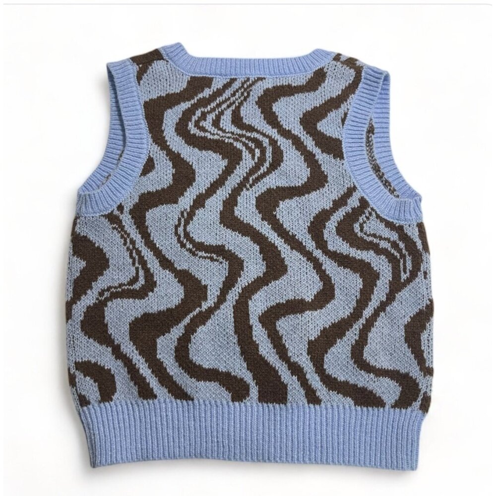 Crave Fame Juniors' Printed Sweater Vest - Pale Blue Combo, Size S, New - Picture 3 of 9